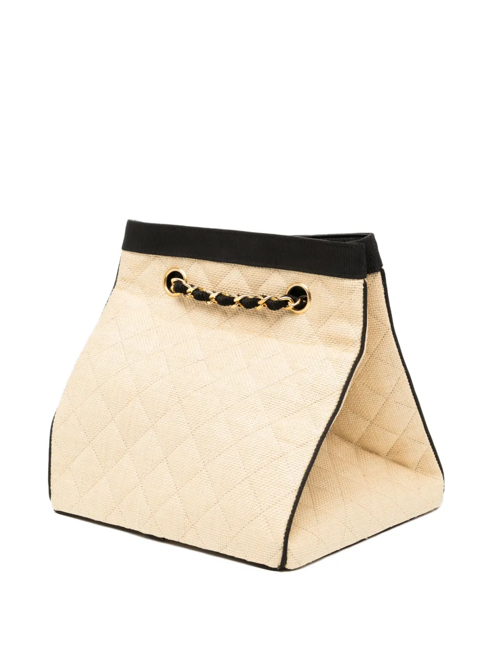 CHANEL Pre-owned 1990s Raffia Straw Cc Logo Quilted Chain Bag In Neutral