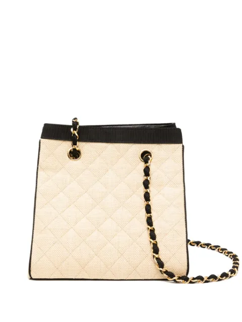 CHANEL Pre-Owned 1990s Raffia Straw CC Logo Quilted Chain bag