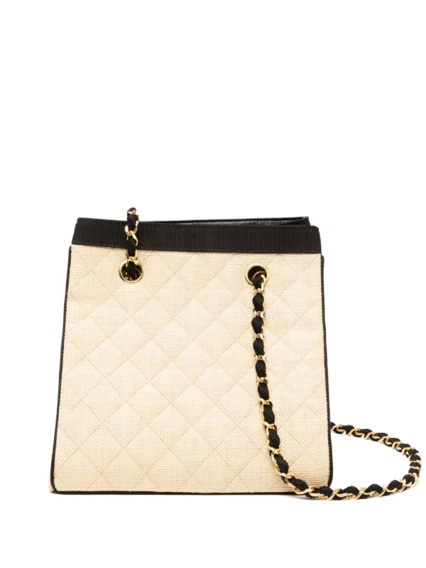 CHANEL Pre-Owned 1990s Raffia Straw CC Logo Quilted Chain Bag