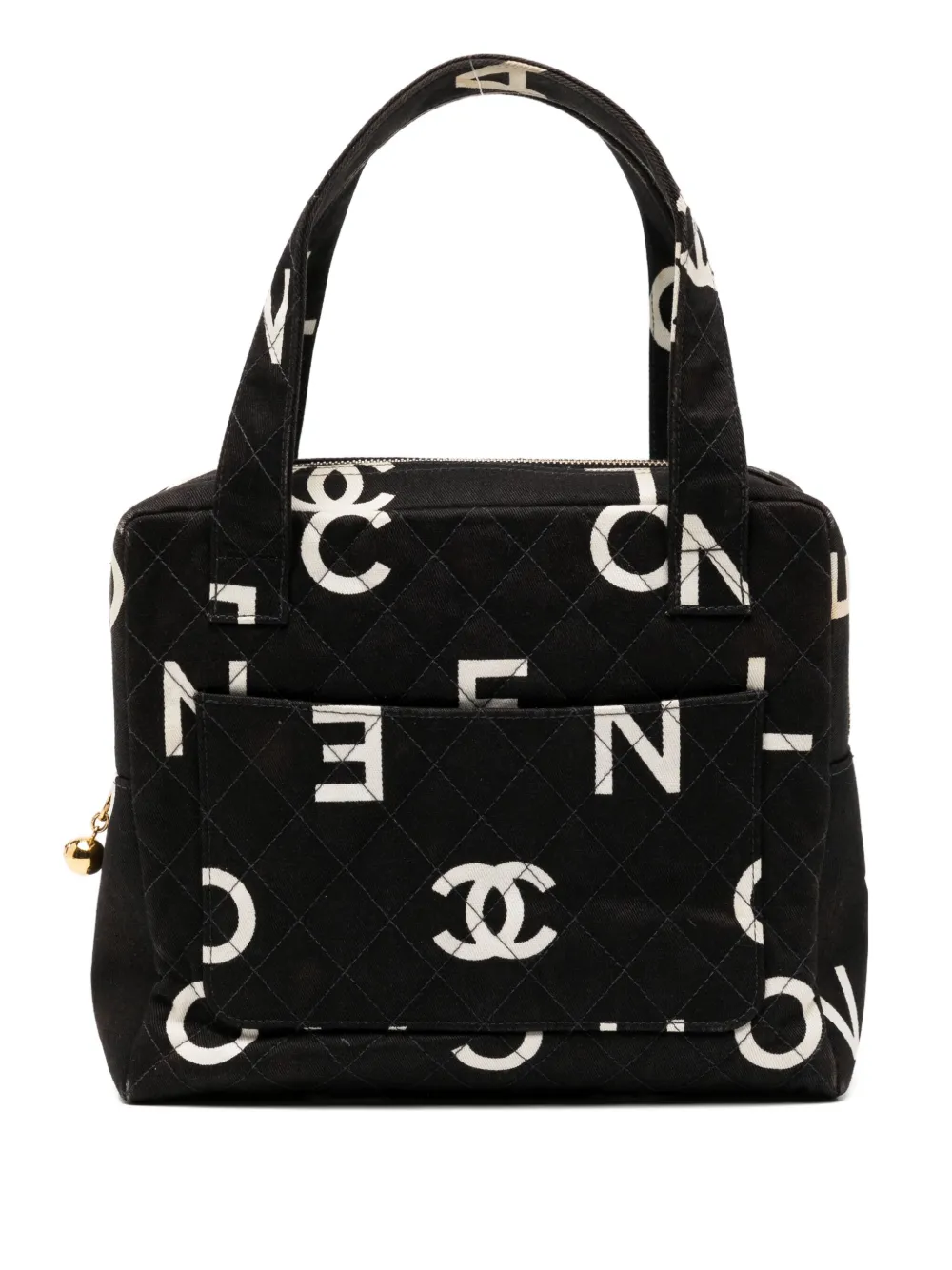 Pre-owned Chanel Quilted Fabric Logo Tote Bag In Black