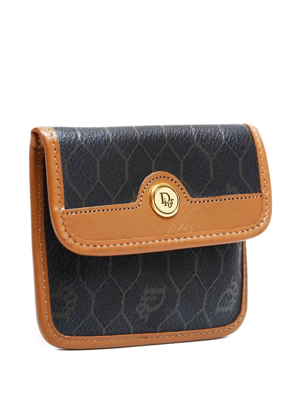 Pre-owned Dior 1980s Honeycomb-pattern Coin Case In Black