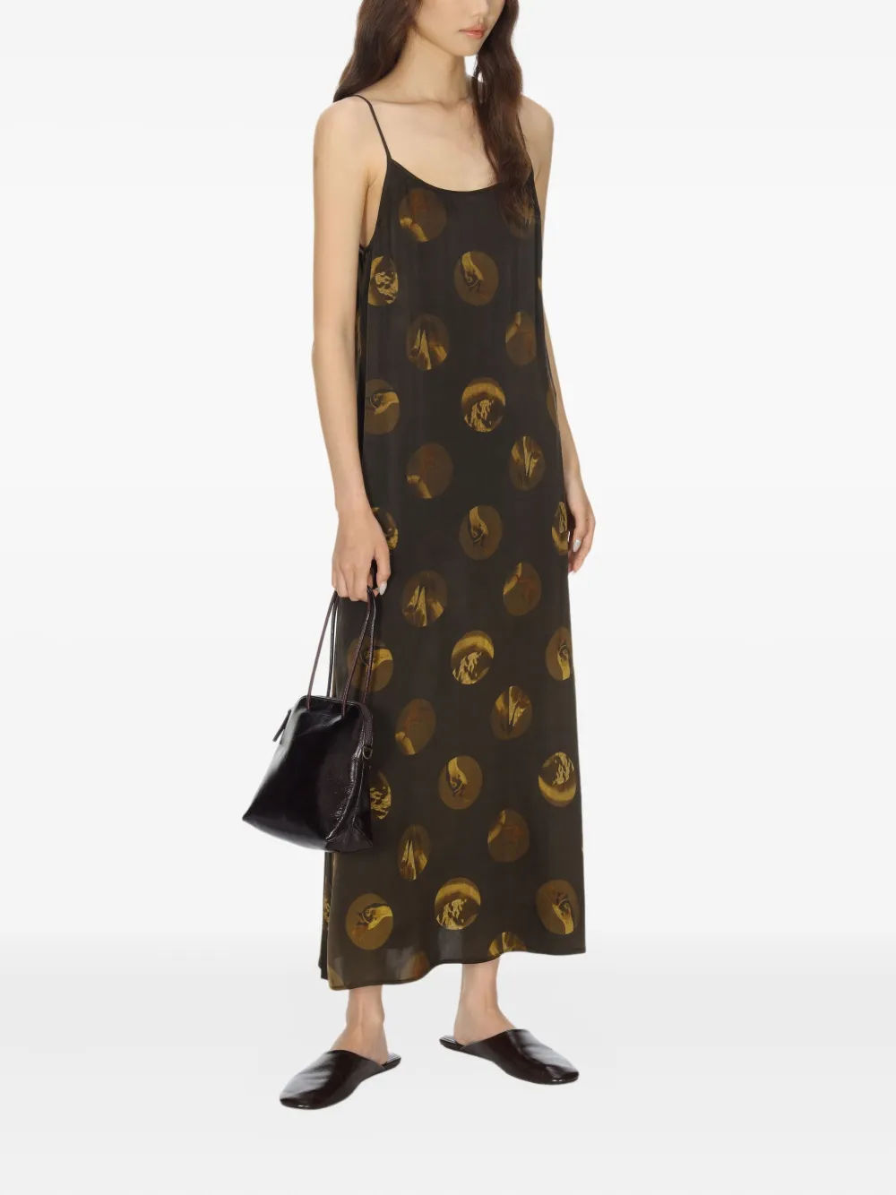 Uma Wang Anaya jurk met cirkelprint Bruin