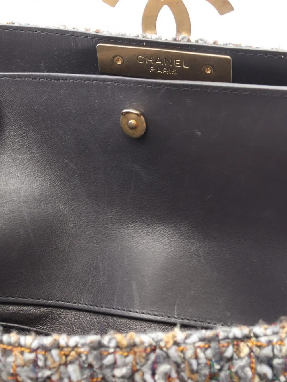 Pre-owned Chanel 2019 Coco Mark Tweed Shoulder Bag In Gray