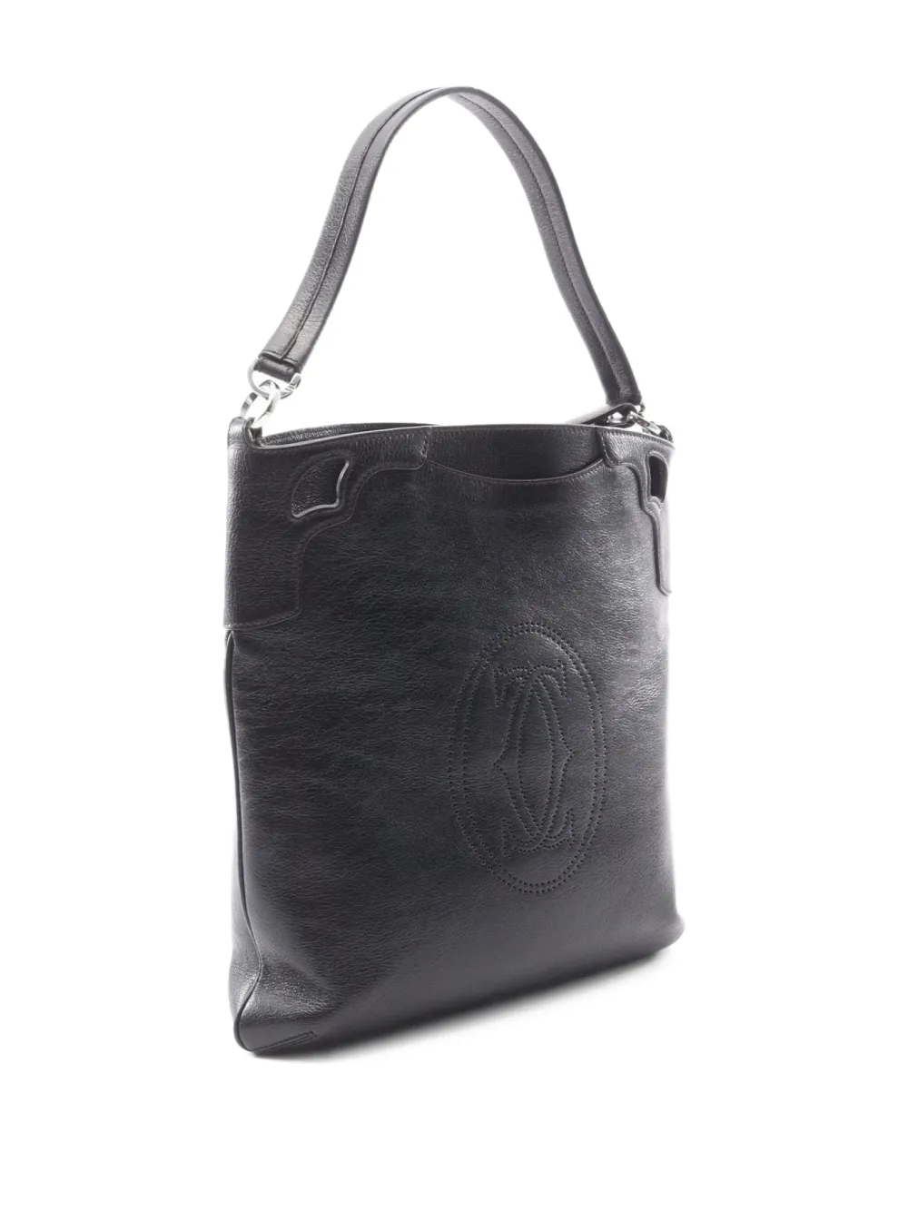 Pre-owned Cartier 2000's Marcello Leather Shoulder Bag In Black