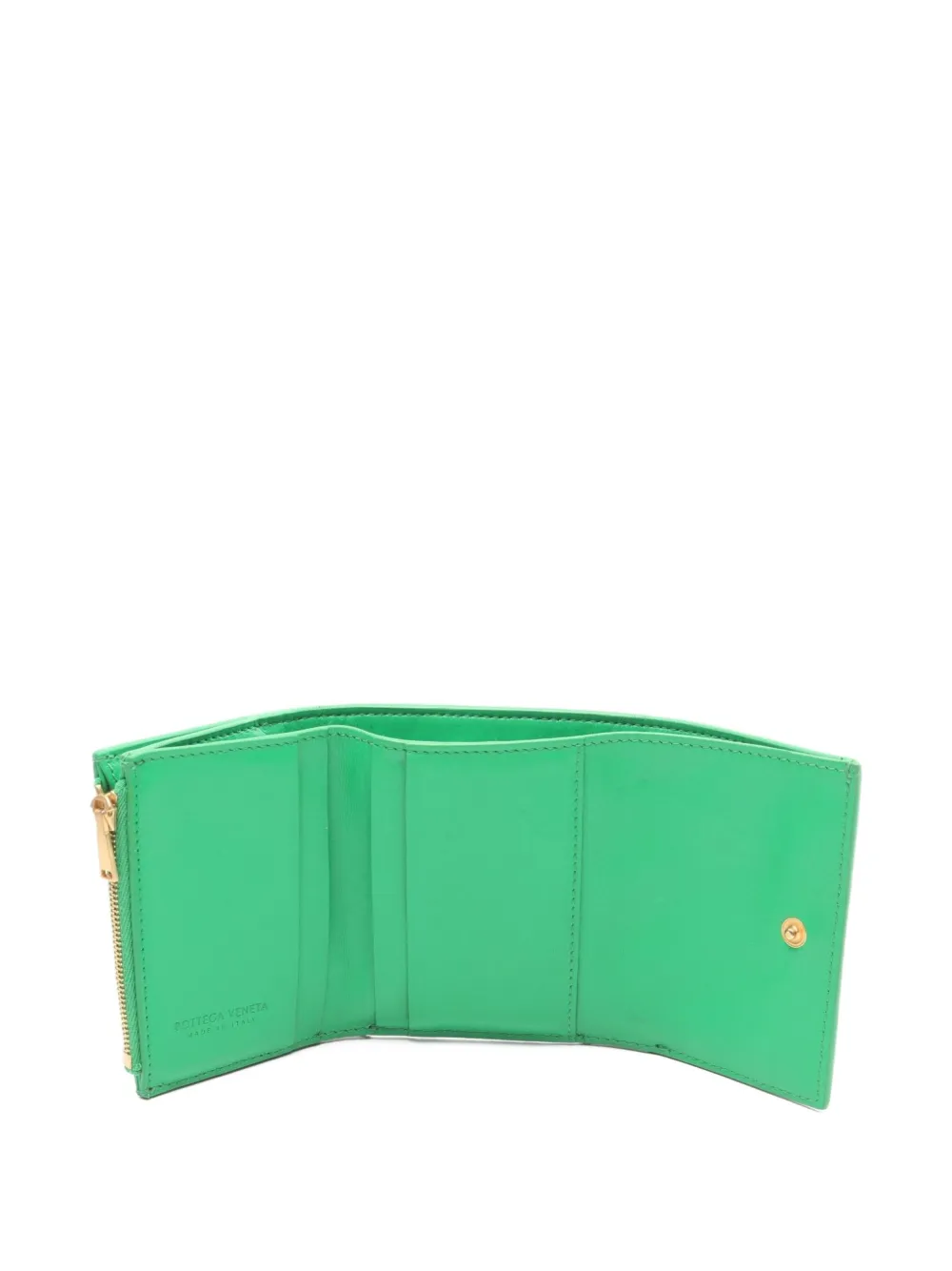Pre-owned Bottega Veneta 2000s Intrecciato Zipper Wallet In Green