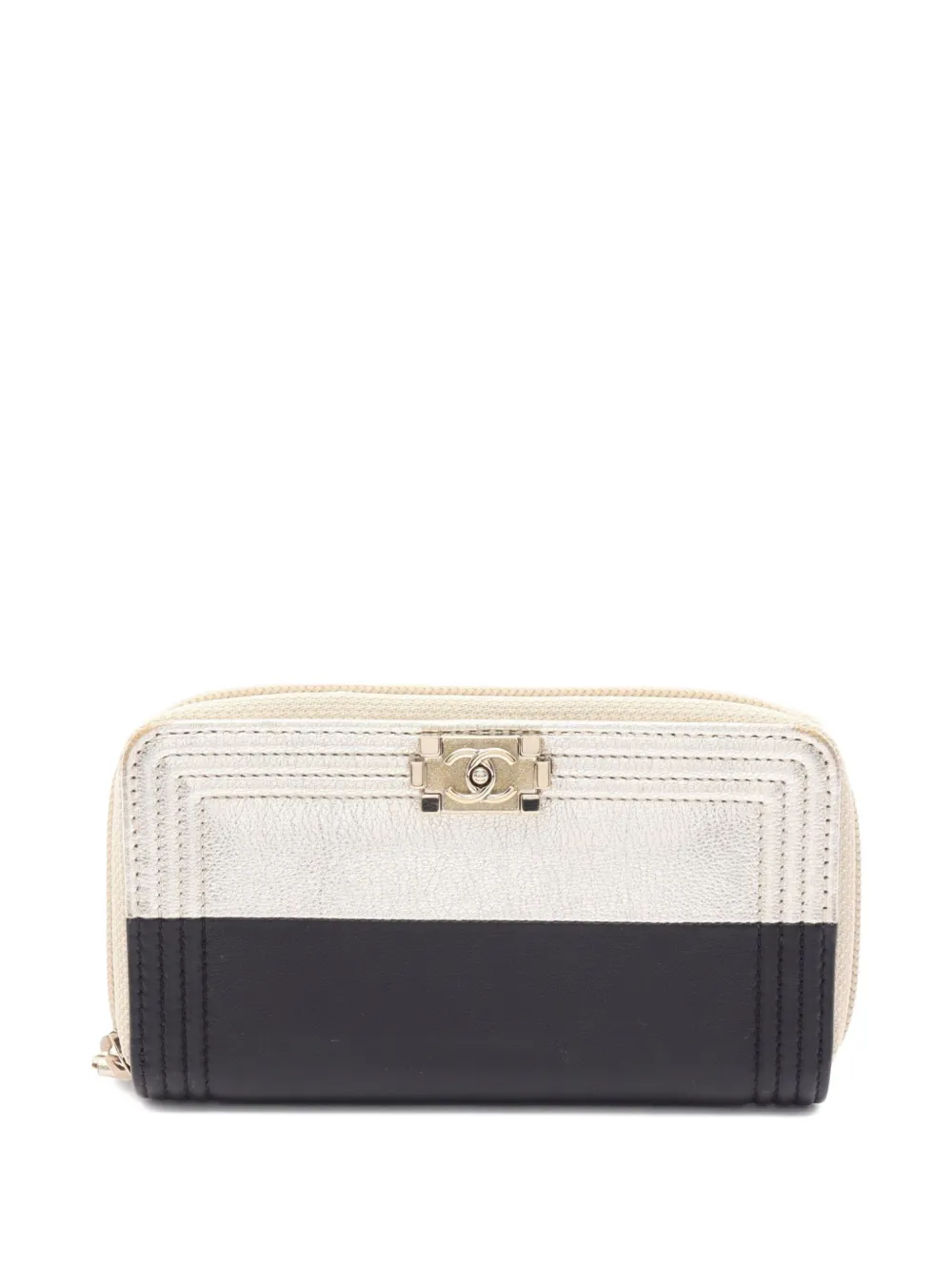 CHANEL Pre-Owned 2015-2016 Boy two-tone round zipper wallet | Black | Image 1