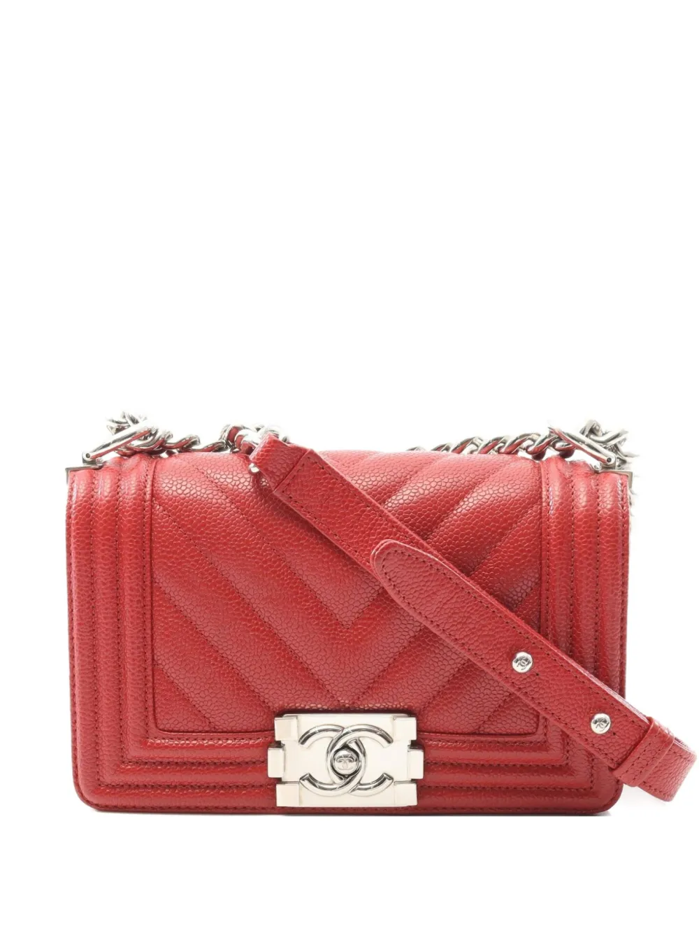 CHANEL Pre-Owned 2019 caviar leather chain shoulder bag - Rosso