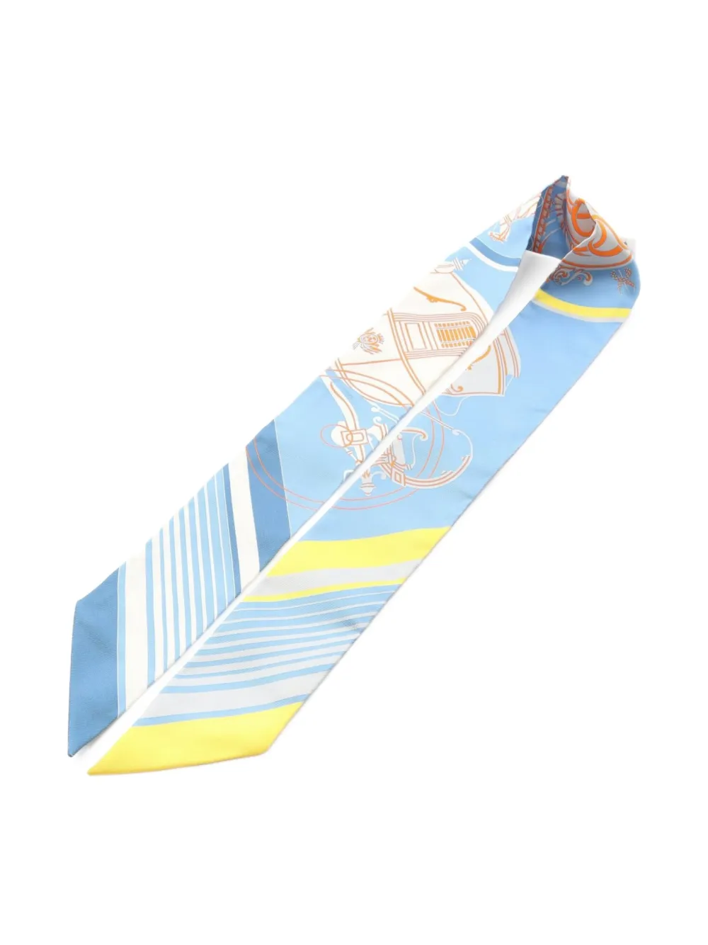 Pre-owned Hermes Ex-libris Ribbon Silk Scarf In Blue