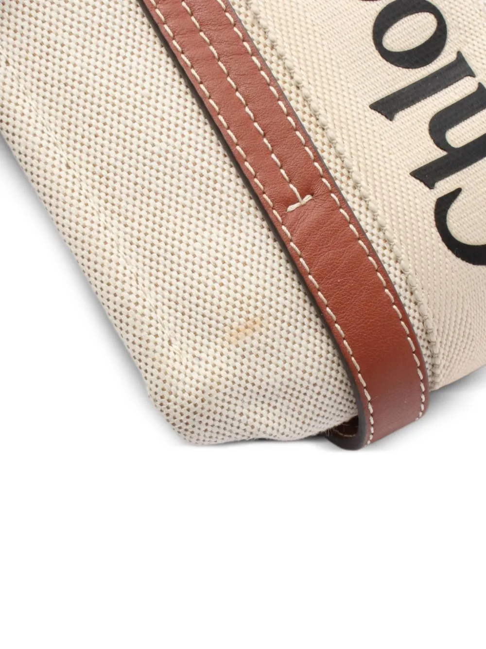 Pre-owned Chloé Small 2000s Woody Logo-print Leather-trimmed Tote Bag In Neutral