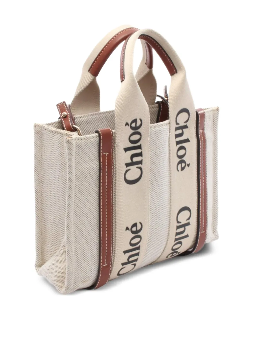 Chloé Pre-Owned small 2000s Woody logo-print leather-trimmed tote bag | Image 2
