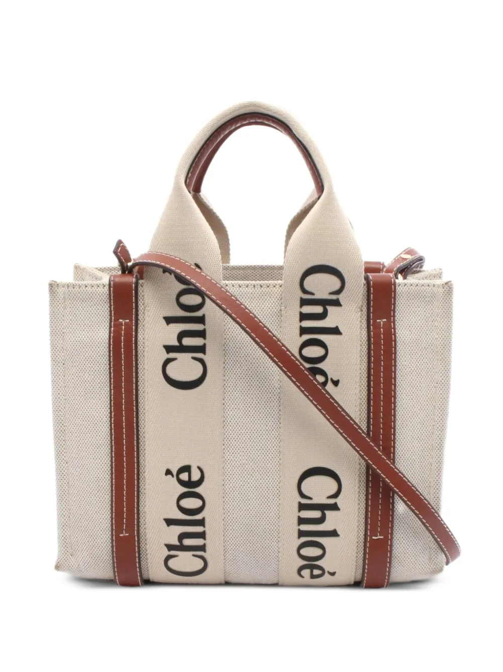 Chloé Pre-Owned small 2000s Woody logo-print leather-trimmed tote bag | Neutrals | Image 1