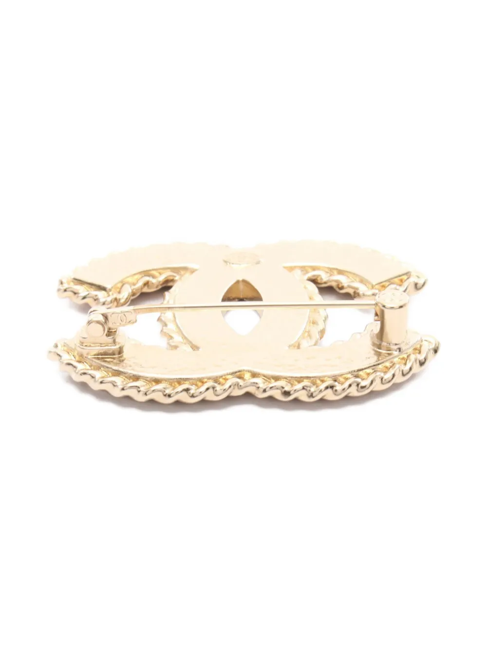 Pre-owned Chanel 1986~1988 Interlocking-cc Brooch In Gold
