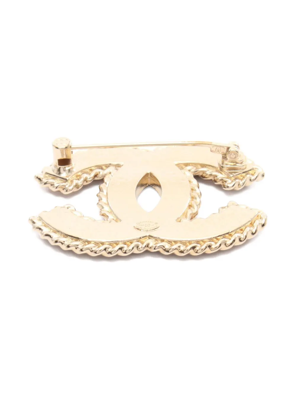 Pre-owned Chanel 1986~1988 Interlocking-cc Brooch In Gold