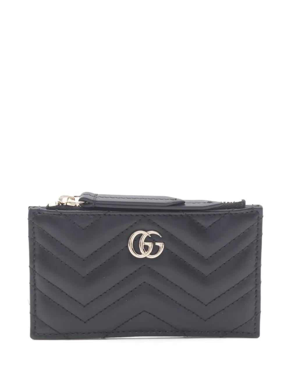Pre-owned Gucci 20's Chevron-quilted Double-g Coin Purse In Black