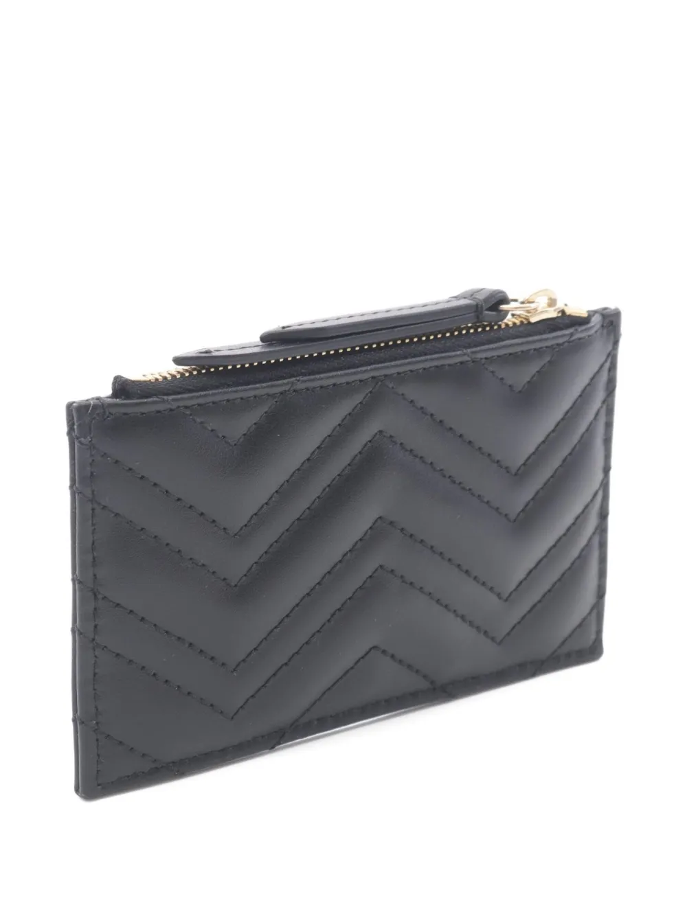 Pre-owned Gucci 20's Chevron-quilted Double-g Coin Purse In Black