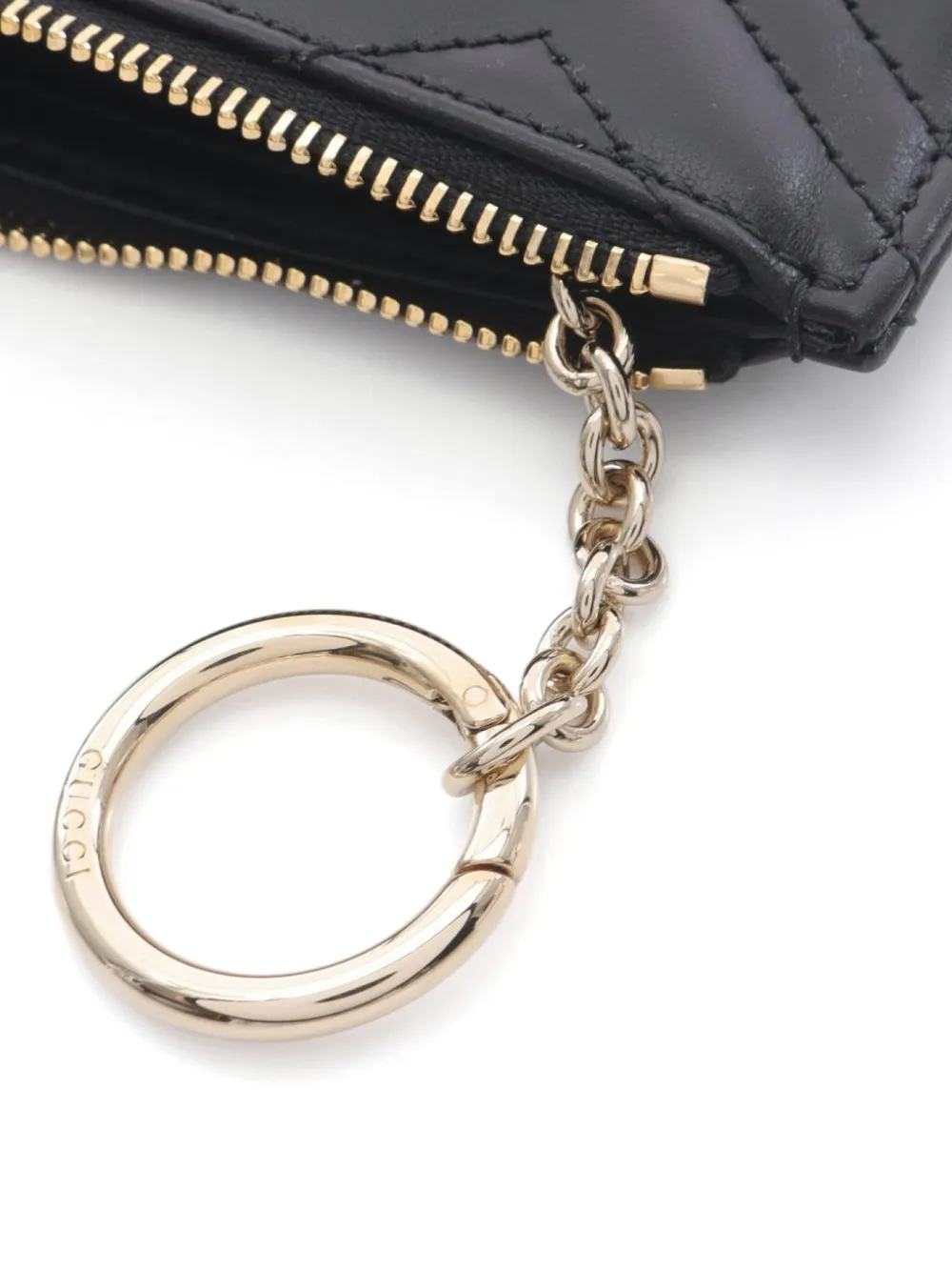 Pre-owned Gucci 20's Chevron-quilted Double-g Coin Purse In Black