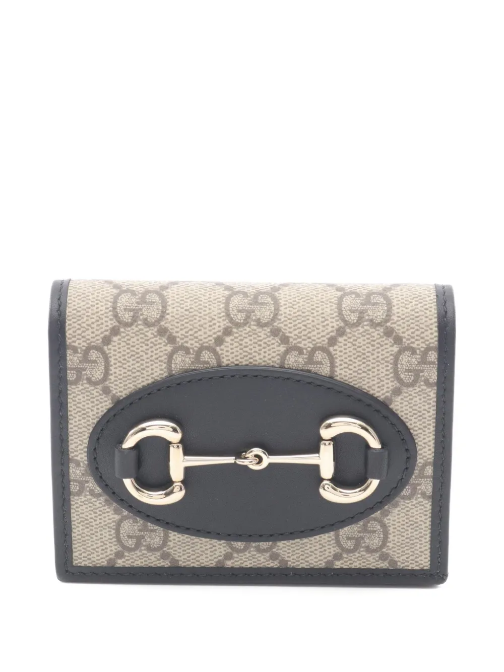 Pre-owned Gucci 20's Horsebit Gg-pattern Wallet In Neutral
