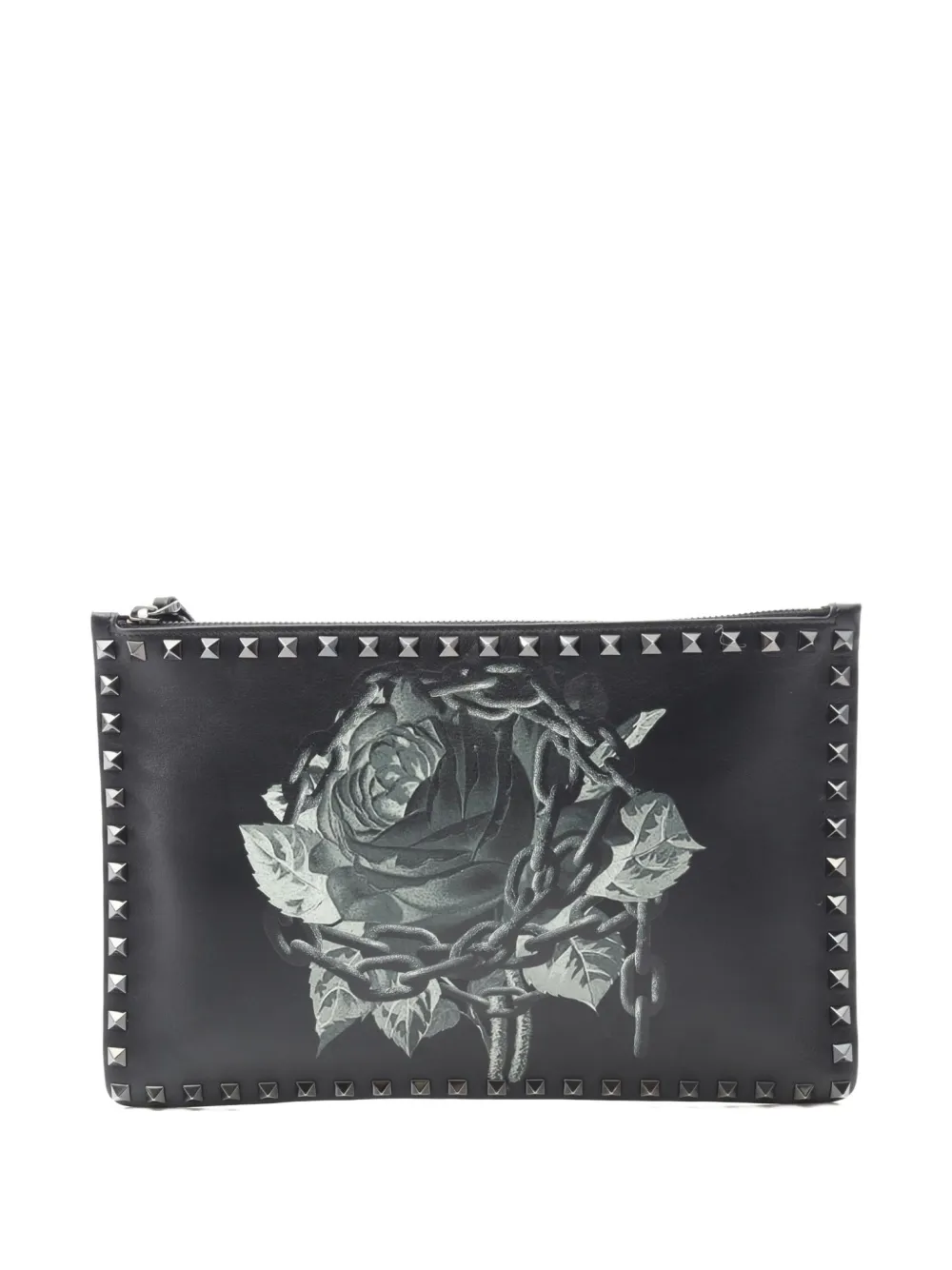 Valentino Garavani Pre-Owned 2010s Rockstud rose-print clutch bag | Black | Image 1