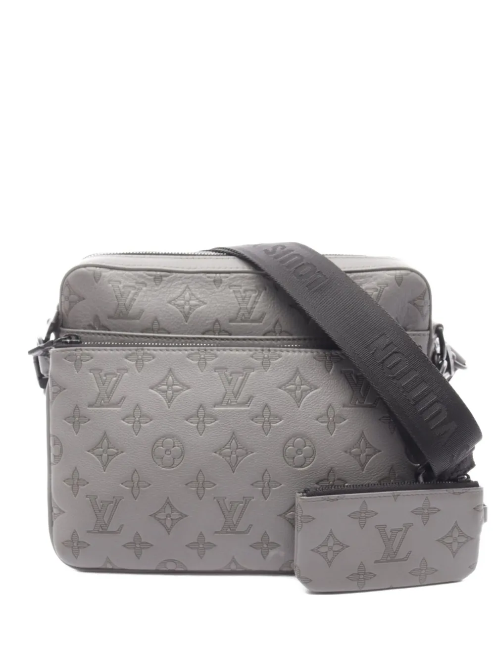 Pre-owned Louis Vuitton 2021s Trio Monogram Leather Messenger Bag In Gray