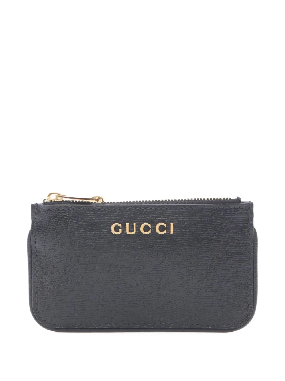 Pre-owned Gucci 20s Script Leather Zip Coin Wallet In Black