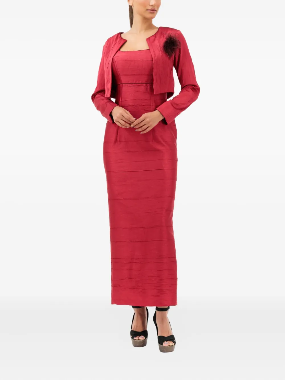 Baruni Rawand feather-embellishment maxi dress (set of two) - Rood