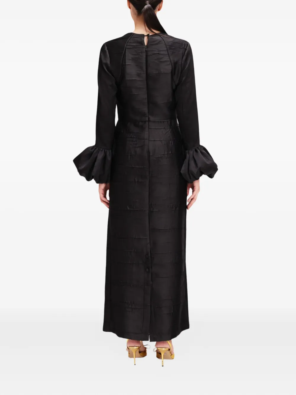 Baruni Talia Ruffle-cuffs Maxi Dress In Black