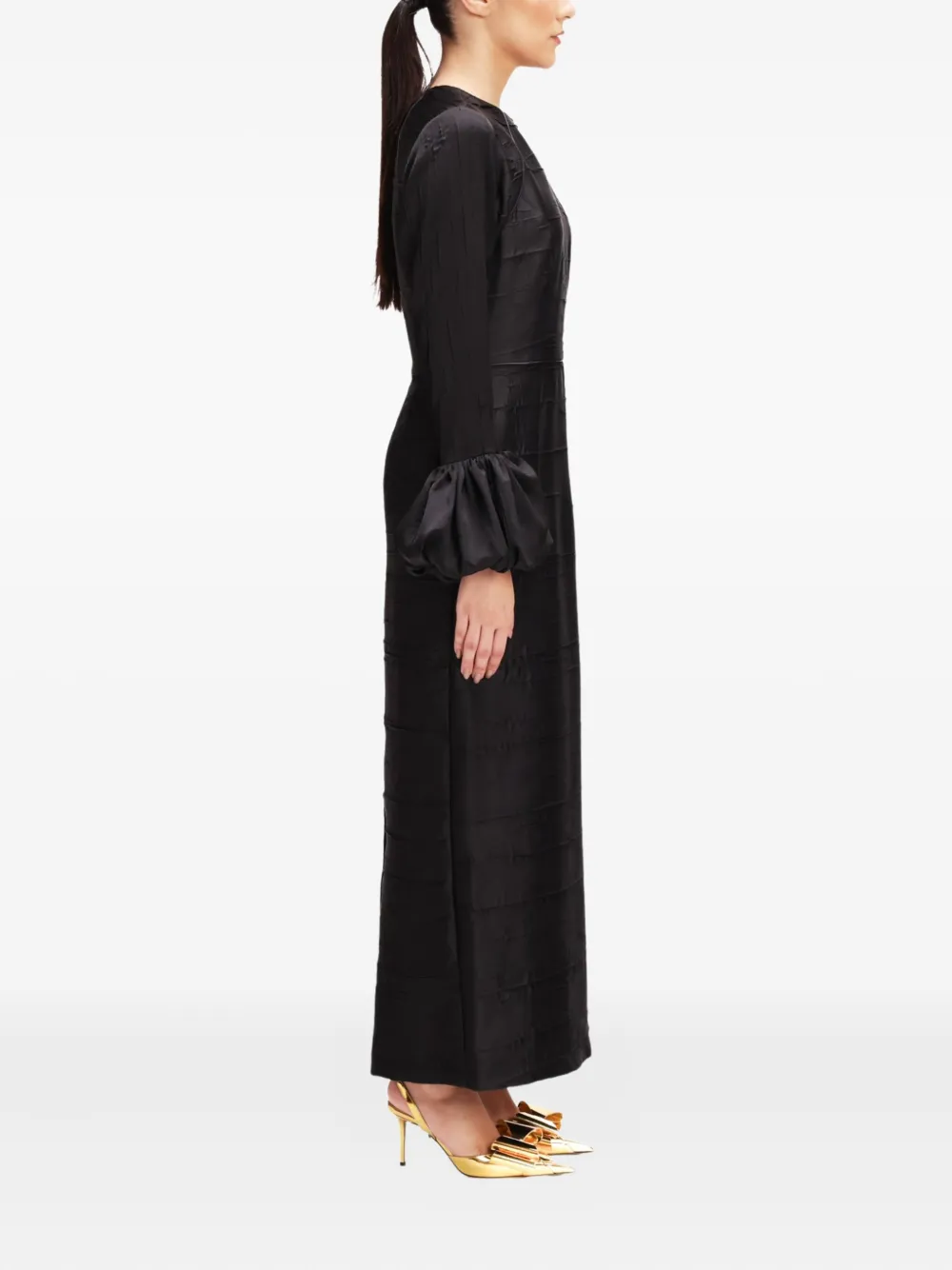 Baruni Talia Ruffle-cuffs Maxi Dress In Black