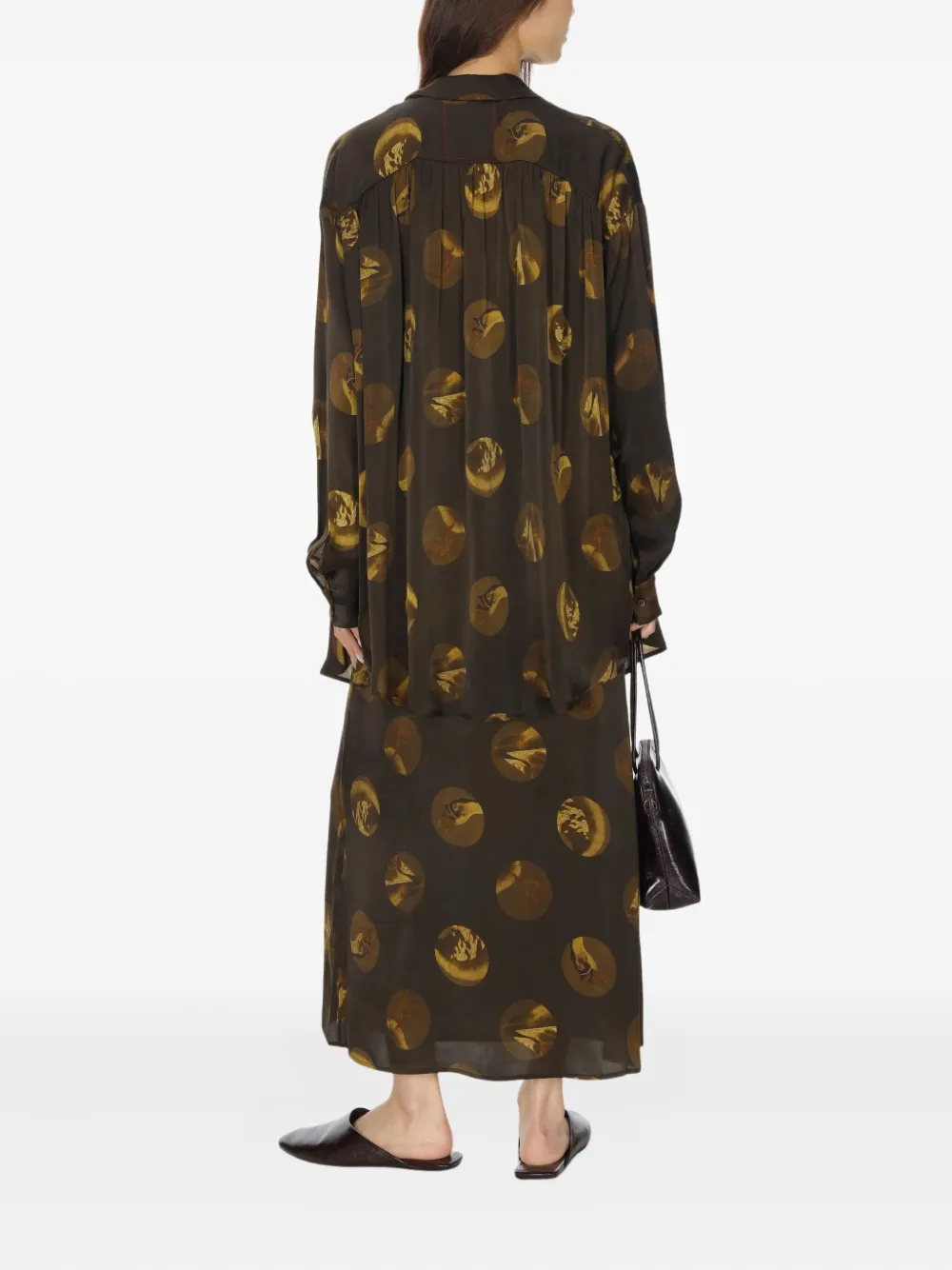 Uma Wang Blouse van zijdeblend met ronde print Bruin