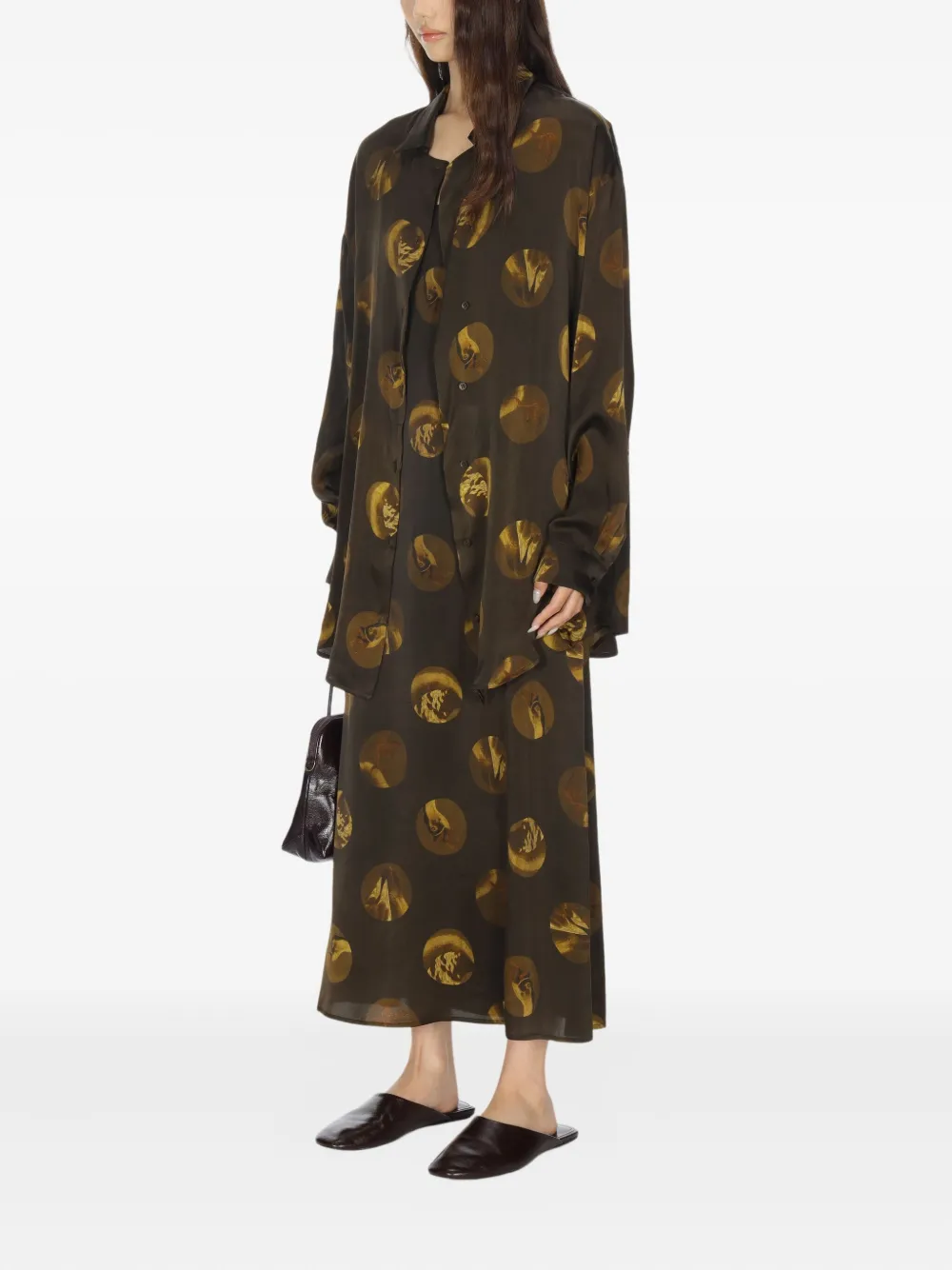 Uma Wang Blouse van zijdeblend met ronde print Bruin