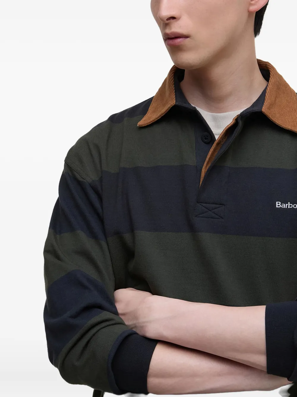 Barbour Embroidered-logo Stripe-pattern Polo Shirt In Multi