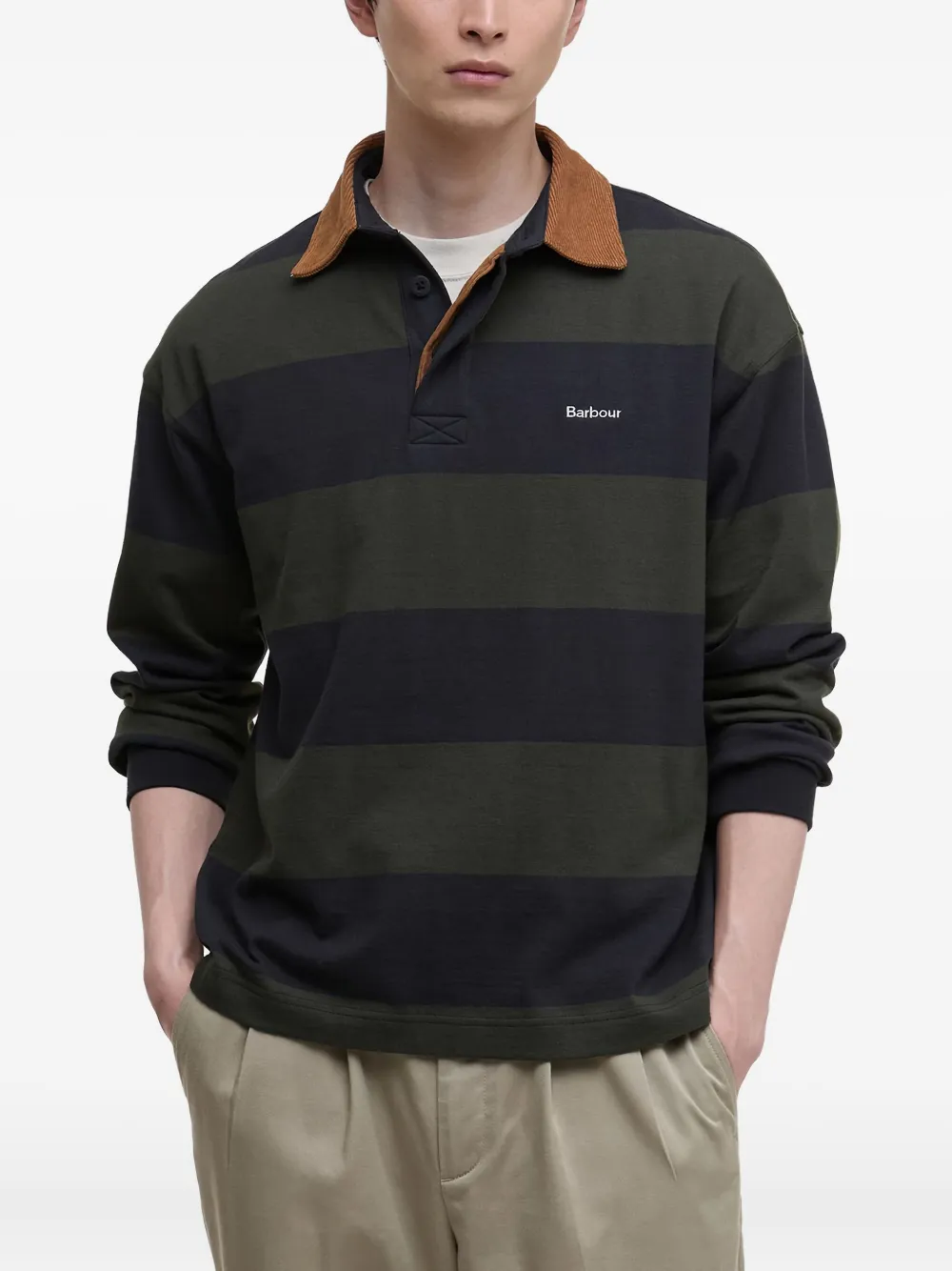 Barbour Embroidered-logo Stripe-pattern Polo Shirt In Multi