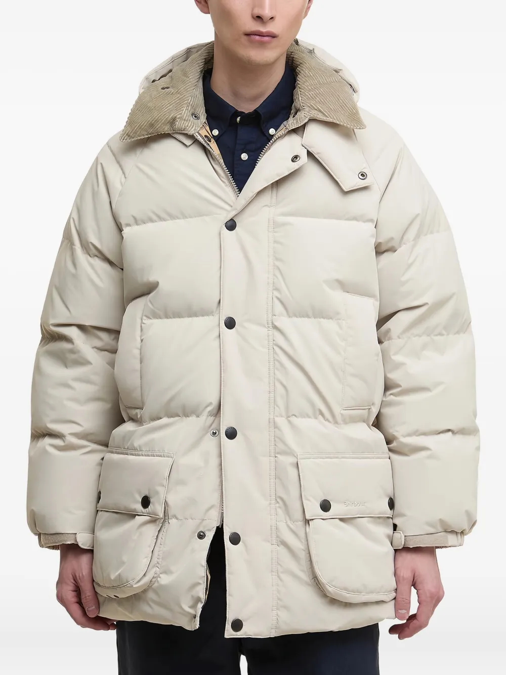 Barbour Beaufort gewatteerd jack met ribfluwelen kraag Beige