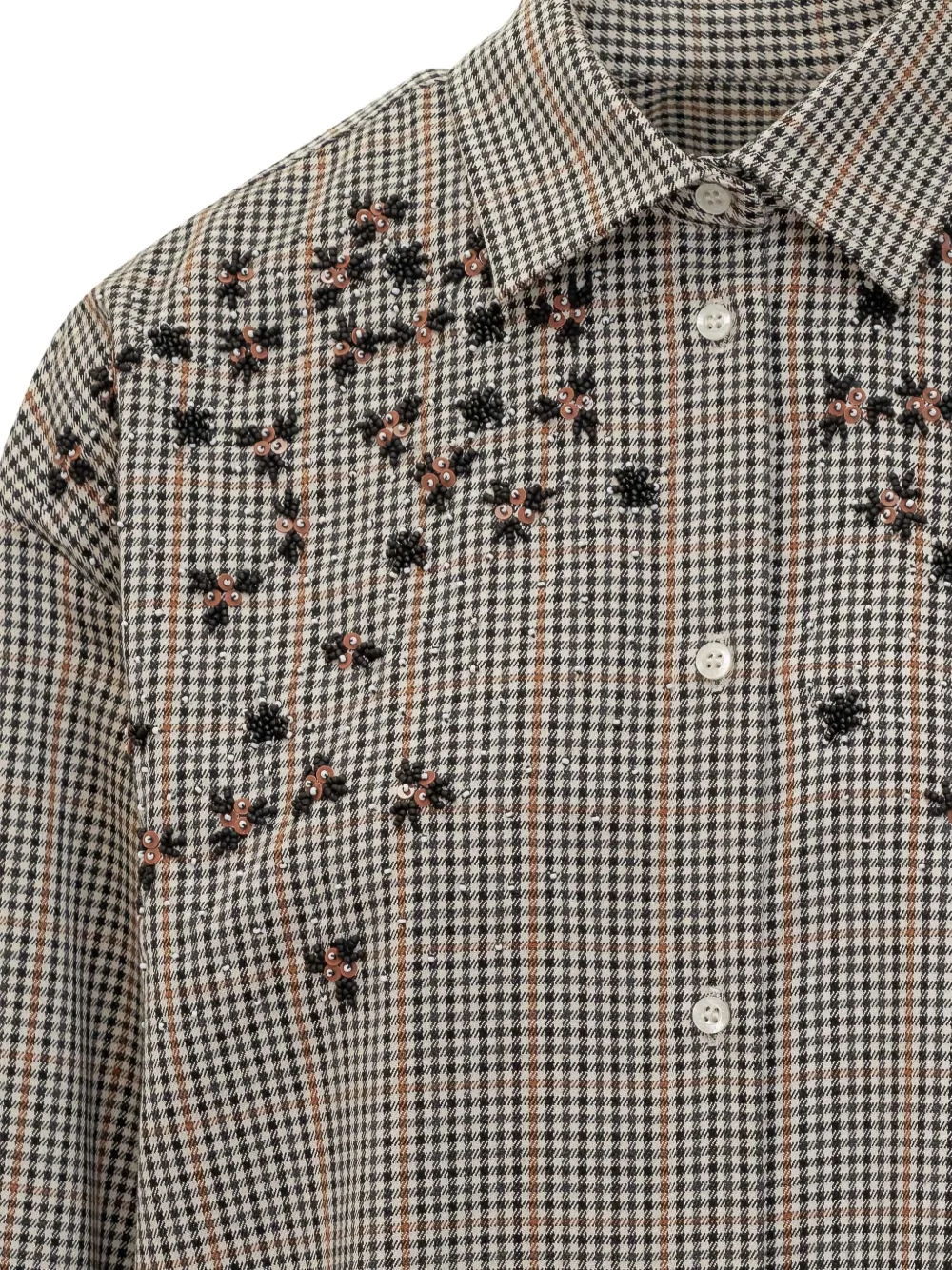 Msgm Plaid Shirt With Embroidery In Neutral