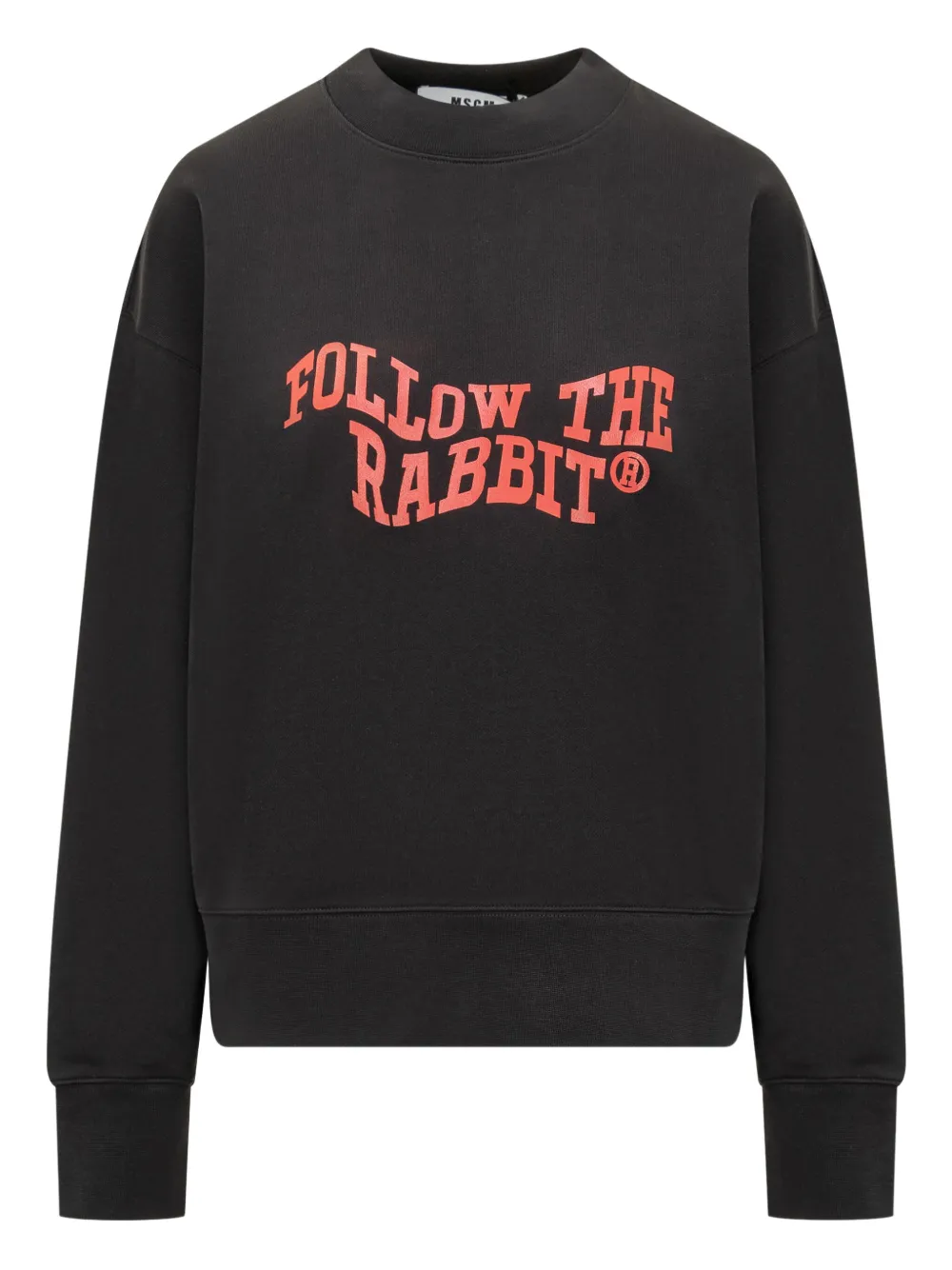 Msgm Black Sweatshirt With Follow The Rabbit Print In Black