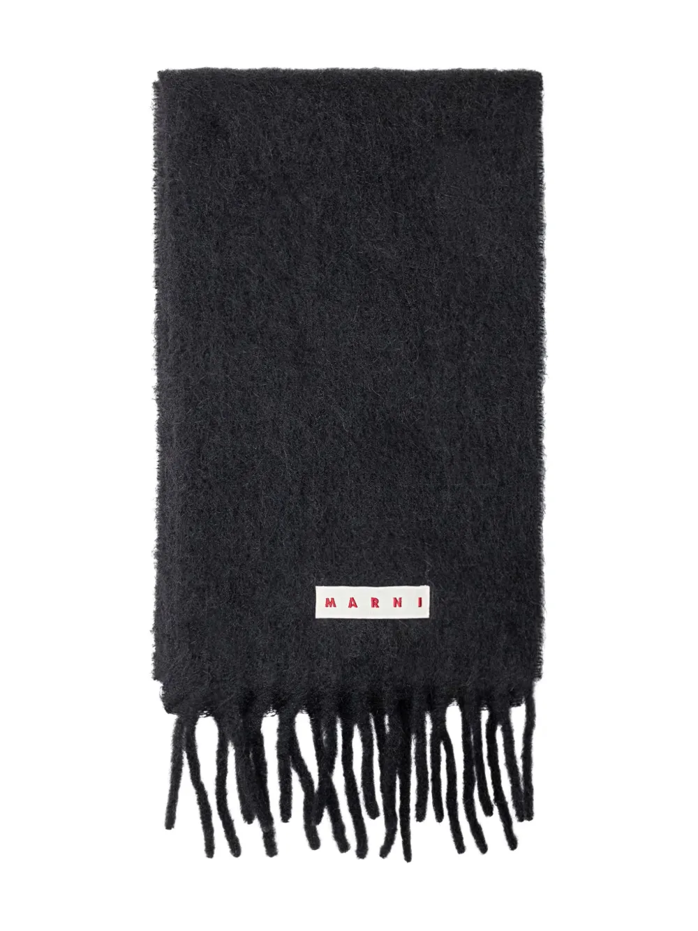 Marni Black Scarf With Fringes And Logo In Black
