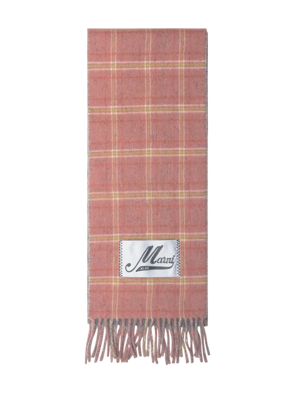 Marni Checked Fringed Scarf In Pink