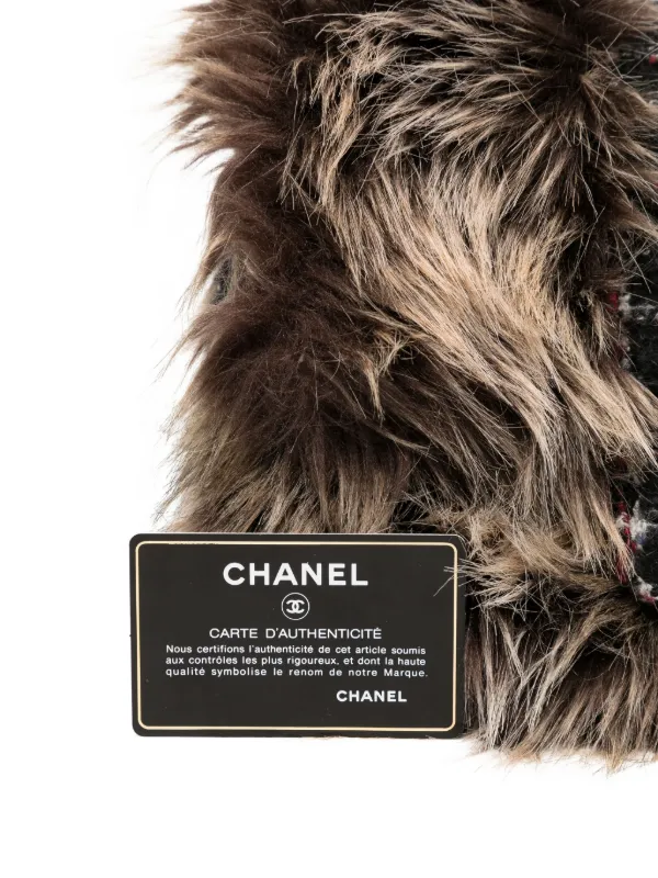 CHANEL Pre-Owned Classic Flap Faux Fur Tweed Shoulder Bag | Black