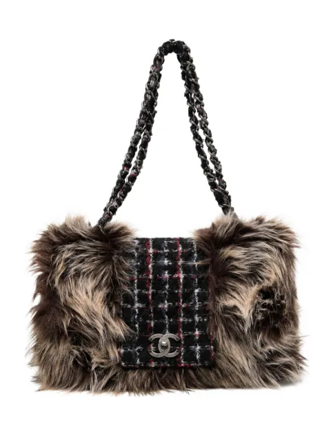 CHANEL Pre-Owned classic flap faux fur tweed shoulder bag