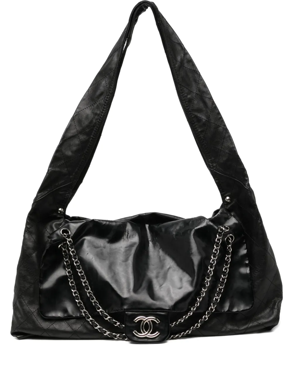 CHANEL Pre-Owned Leather Oversize XL Patent and Leather Quilted Tote Shoulder Flap Bag | Black | Image 1