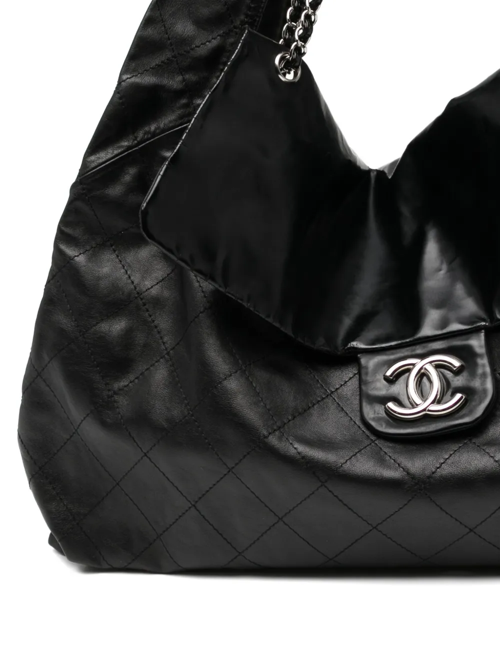 Pre-owned Chanel Leather Oversize Xl Patent And Leather Quilted Tote Shoulder Flap Bag In Black