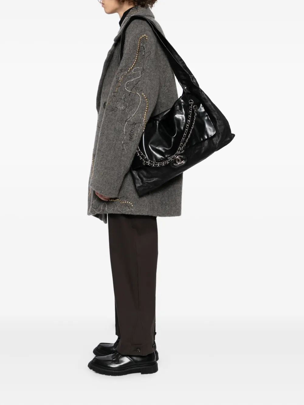CHANEL Pre-Owned Leather Oversize XL Patent and Leather Quilted Tote Shoulder Flap Bag | Pre-Owned | Image 2