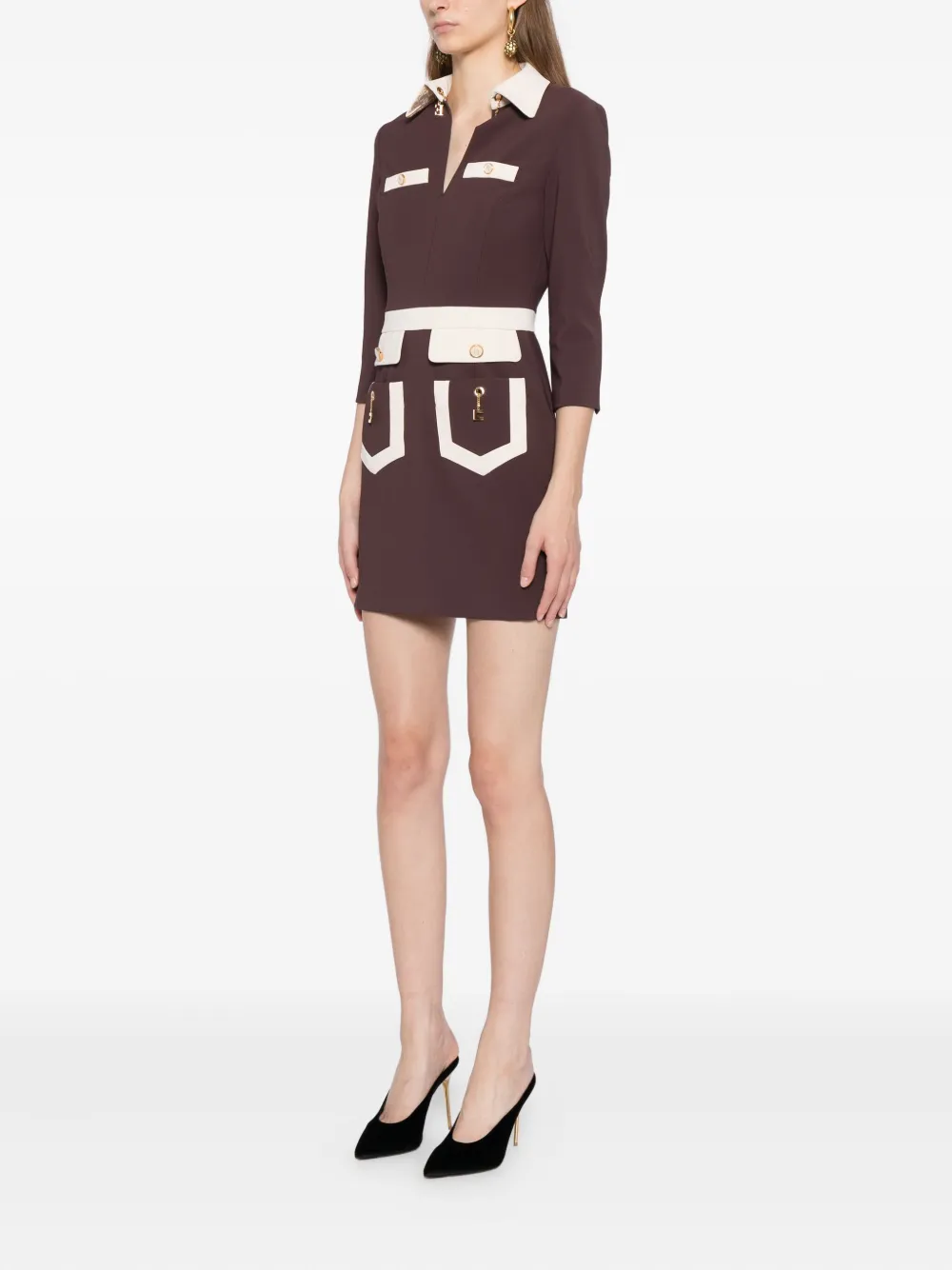 Elisabetta Franchi Colour-block Crepe Dress In Brown