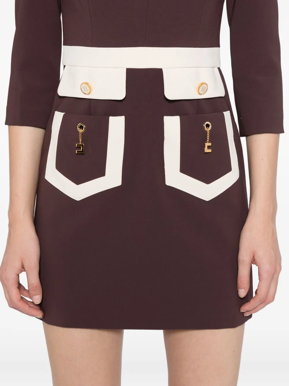 Elisabetta Franchi Colour-block Crepe Dress In Brown