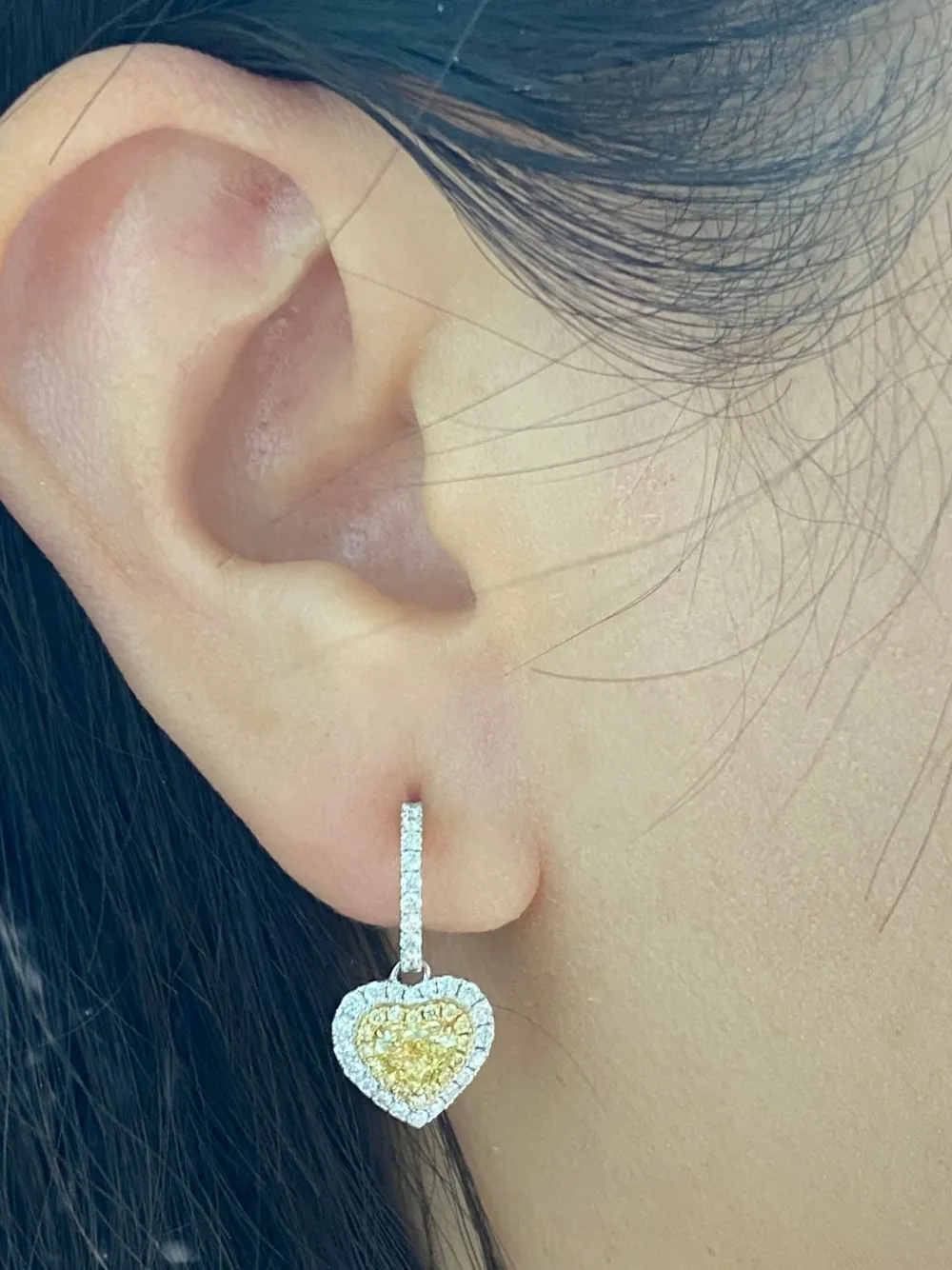 18k Yellow And White Gold Heart Diamond Earrings