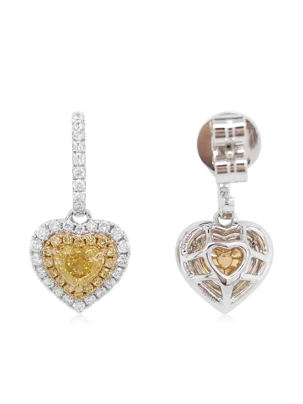 18k Yellow And White Gold Heart Diamond Earrings
