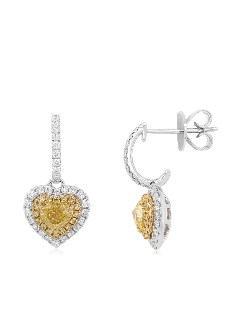 18k Yellow And White Gold Heart Diamond Earrings
