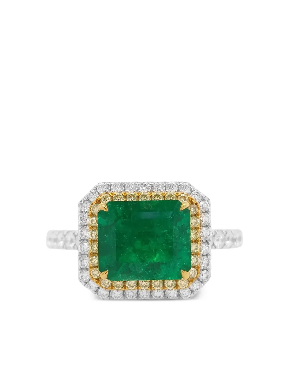 Hyt Jewelry 18k White And Yellow Emerald And Diamond Ring In Brown