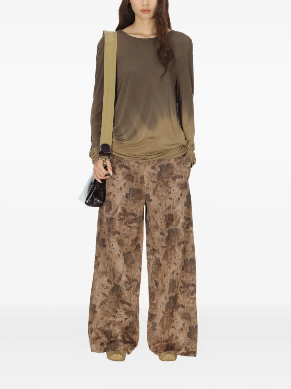 Uma Wang Blouse met ombré-effect en open rug - Groen