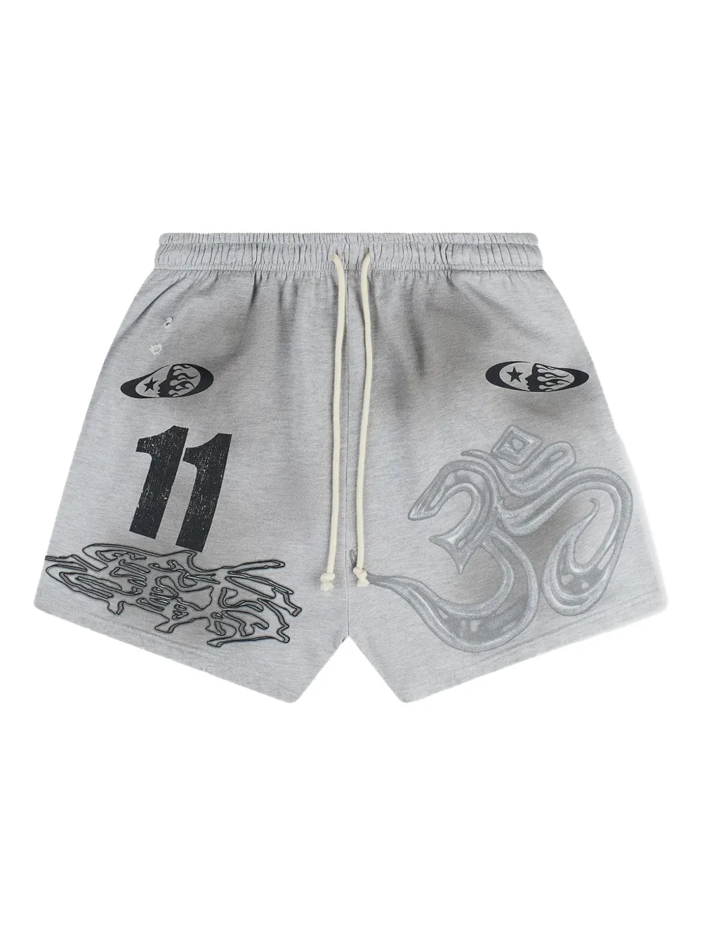 Hellstar Yoga Flame Om-print Track Shorts In Gray
