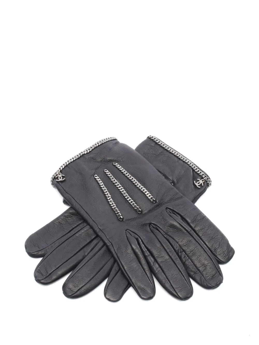 CHANEL Pre-Owned قفازات جلد الحمل بزينة سلسلة من الثمانينيات | أسود | Image 1